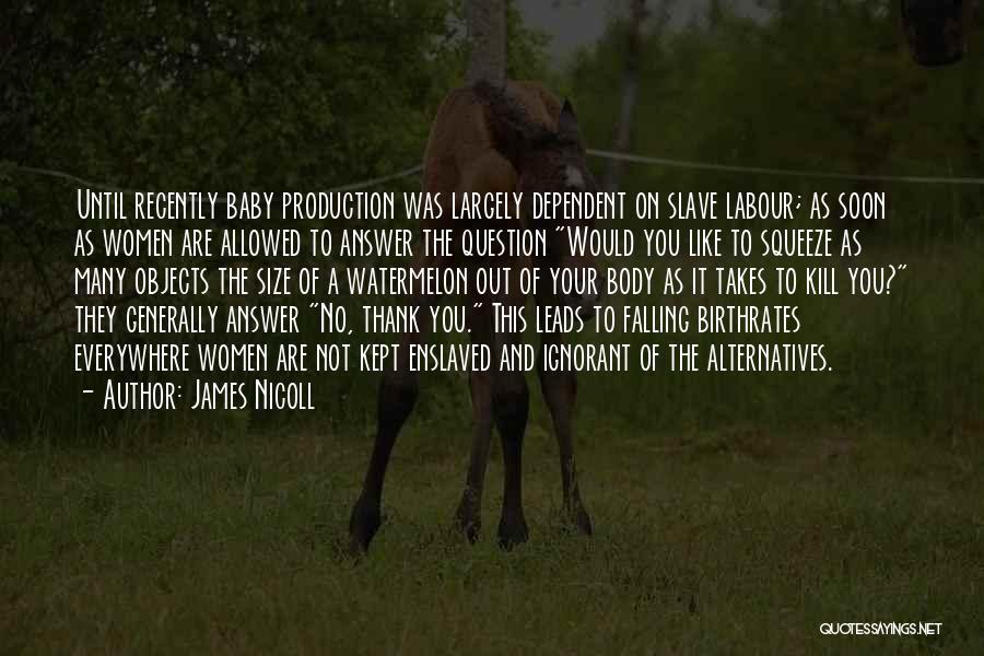 James Nicoll Quotes: Until Recently Baby Production Was Largely Dependent On Slave Labour; As Soon As Women Are Allowed To Answer The Question