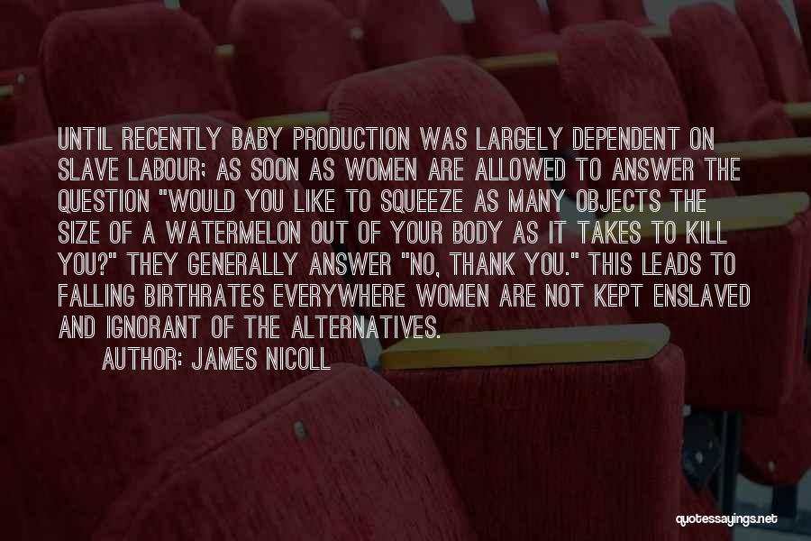 James Nicoll Quotes: Until Recently Baby Production Was Largely Dependent On Slave Labour; As Soon As Women Are Allowed To Answer The Question