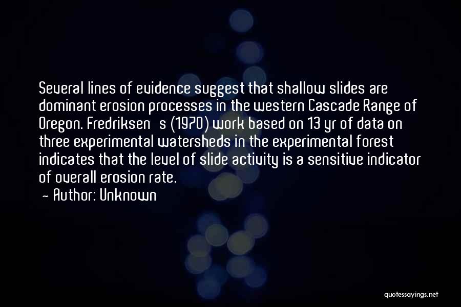 Unknown Quotes: Several Lines Of Evidence Suggest That Shallow Slides Are Dominant Erosion Processes In The Western Cascade Range Of Oregon. Fredriksen's