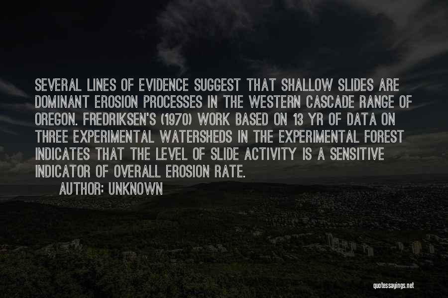 Unknown Quotes: Several Lines Of Evidence Suggest That Shallow Slides Are Dominant Erosion Processes In The Western Cascade Range Of Oregon. Fredriksen's