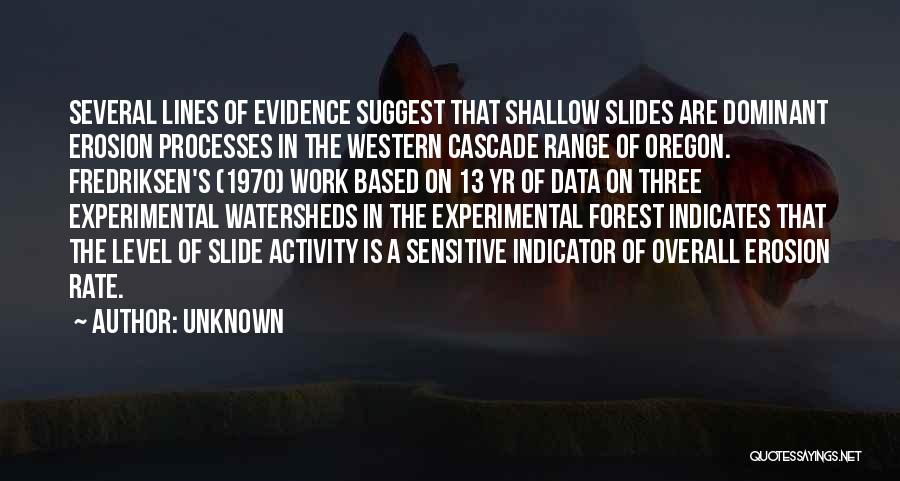 Unknown Quotes: Several Lines Of Evidence Suggest That Shallow Slides Are Dominant Erosion Processes In The Western Cascade Range Of Oregon. Fredriksen's