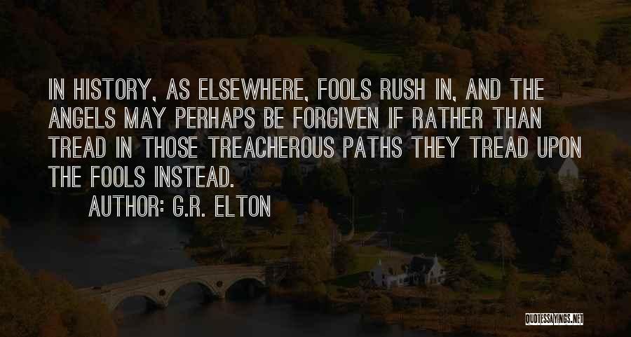 G.R. Elton Quotes: In History, As Elsewhere, Fools Rush In, And The Angels May Perhaps Be Forgiven If Rather Than Tread In Those