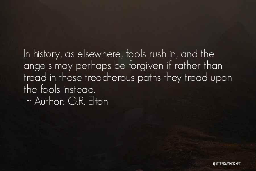 G.R. Elton Quotes: In History, As Elsewhere, Fools Rush In, And The Angels May Perhaps Be Forgiven If Rather Than Tread In Those