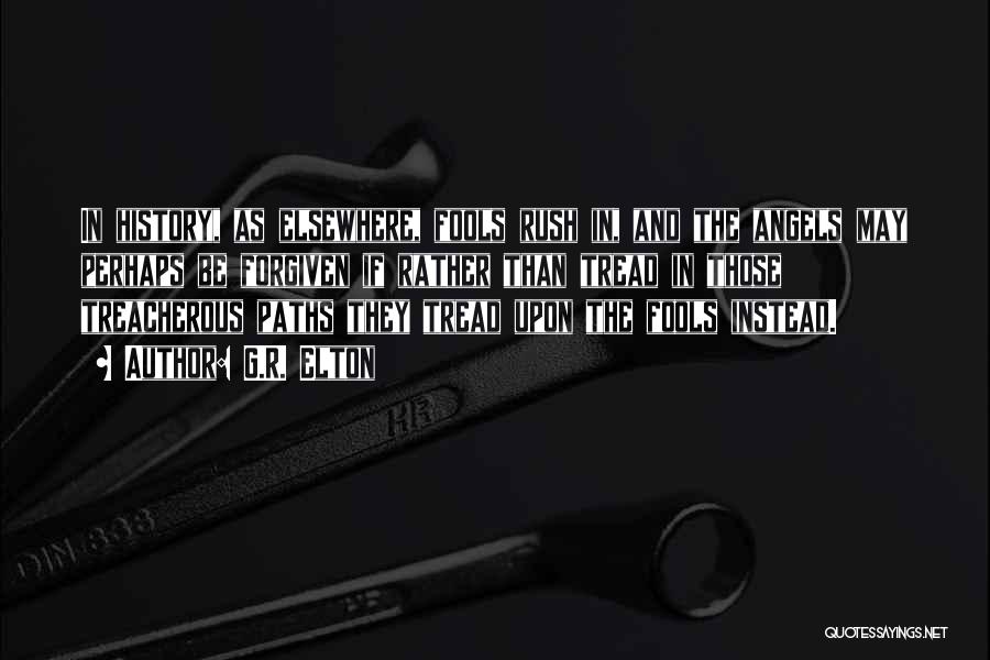 G.R. Elton Quotes: In History, As Elsewhere, Fools Rush In, And The Angels May Perhaps Be Forgiven If Rather Than Tread In Those