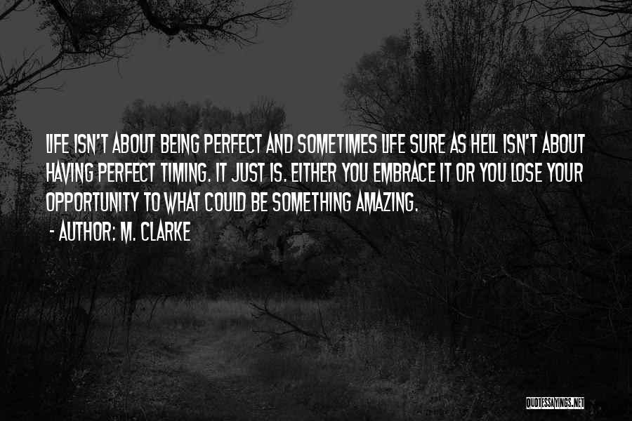 M. Clarke Quotes: Life Isn't About Being Perfect And Sometimes Life Sure As Hell Isn't About Having Perfect Timing. It Just Is. Either