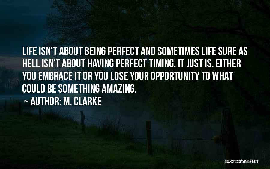 M. Clarke Quotes: Life Isn't About Being Perfect And Sometimes Life Sure As Hell Isn't About Having Perfect Timing. It Just Is. Either