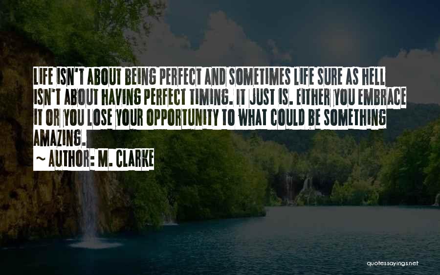 M. Clarke Quotes: Life Isn't About Being Perfect And Sometimes Life Sure As Hell Isn't About Having Perfect Timing. It Just Is. Either