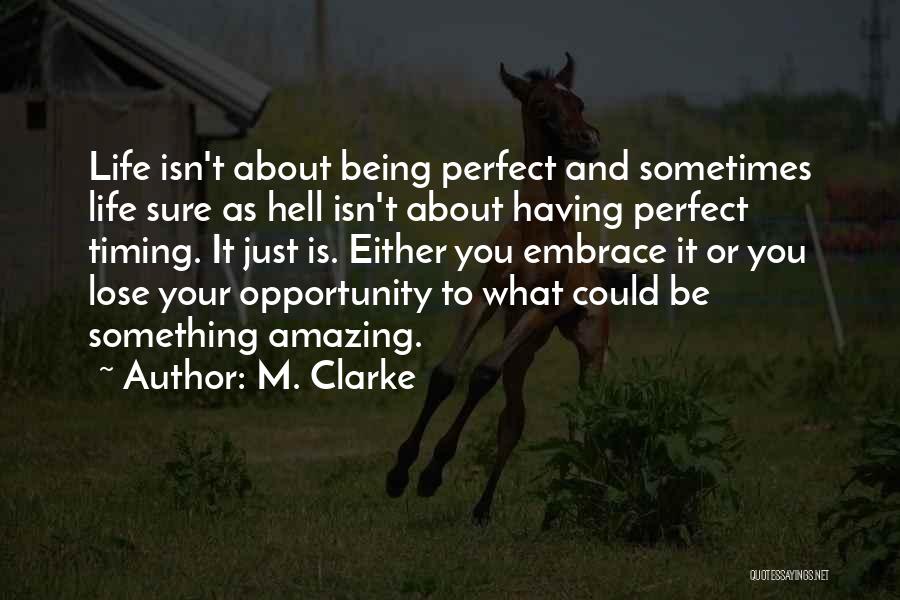 M. Clarke Quotes: Life Isn't About Being Perfect And Sometimes Life Sure As Hell Isn't About Having Perfect Timing. It Just Is. Either