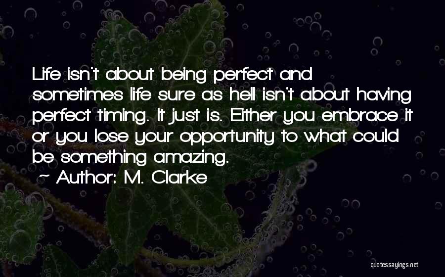M. Clarke Quotes: Life Isn't About Being Perfect And Sometimes Life Sure As Hell Isn't About Having Perfect Timing. It Just Is. Either