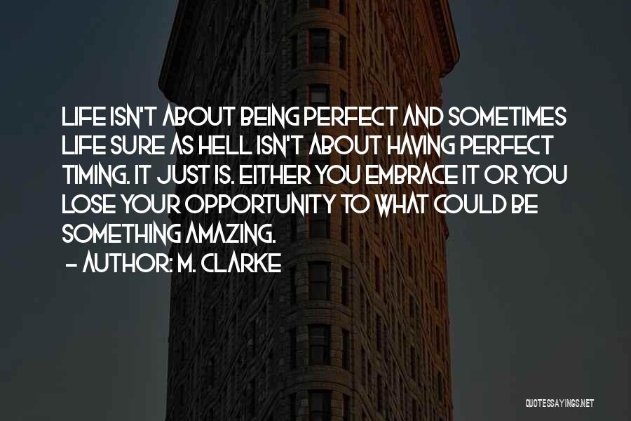 M. Clarke Quotes: Life Isn't About Being Perfect And Sometimes Life Sure As Hell Isn't About Having Perfect Timing. It Just Is. Either