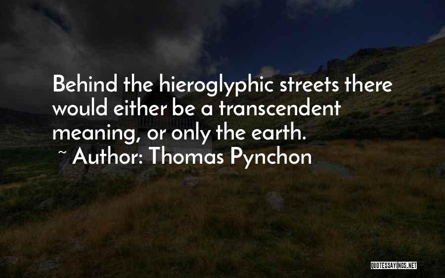 Thomas Pynchon Quotes: Behind The Hieroglyphic Streets There Would Either Be A Transcendent Meaning, Or Only The Earth.