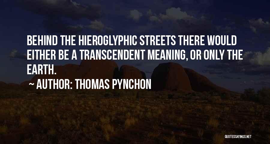 Thomas Pynchon Quotes: Behind The Hieroglyphic Streets There Would Either Be A Transcendent Meaning, Or Only The Earth.