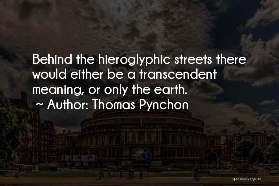 Thomas Pynchon Quotes: Behind The Hieroglyphic Streets There Would Either Be A Transcendent Meaning, Or Only The Earth.