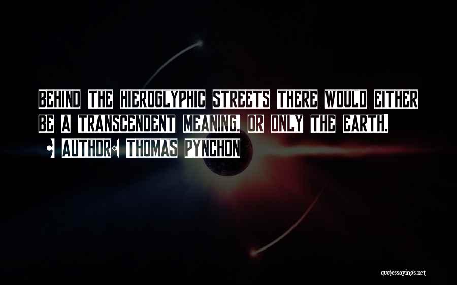 Thomas Pynchon Quotes: Behind The Hieroglyphic Streets There Would Either Be A Transcendent Meaning, Or Only The Earth.