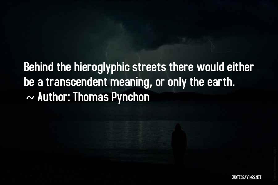 Thomas Pynchon Quotes: Behind The Hieroglyphic Streets There Would Either Be A Transcendent Meaning, Or Only The Earth.