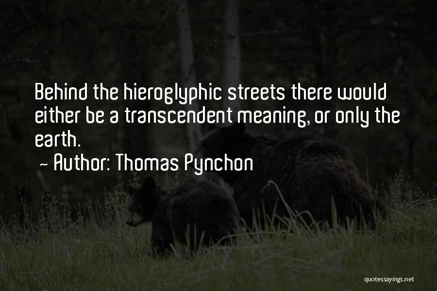 Thomas Pynchon Quotes: Behind The Hieroglyphic Streets There Would Either Be A Transcendent Meaning, Or Only The Earth.