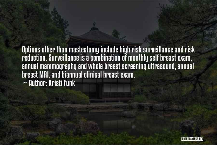 Kristi Funk Quotes: Options Other Than Mastectomy Include High Risk Surveillance And Risk Reduction. Surveillance Is A Combination Of Monthly Self Breast Exam,