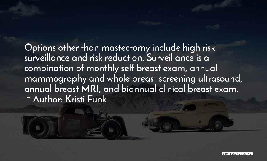 Kristi Funk Quotes: Options Other Than Mastectomy Include High Risk Surveillance And Risk Reduction. Surveillance Is A Combination Of Monthly Self Breast Exam,