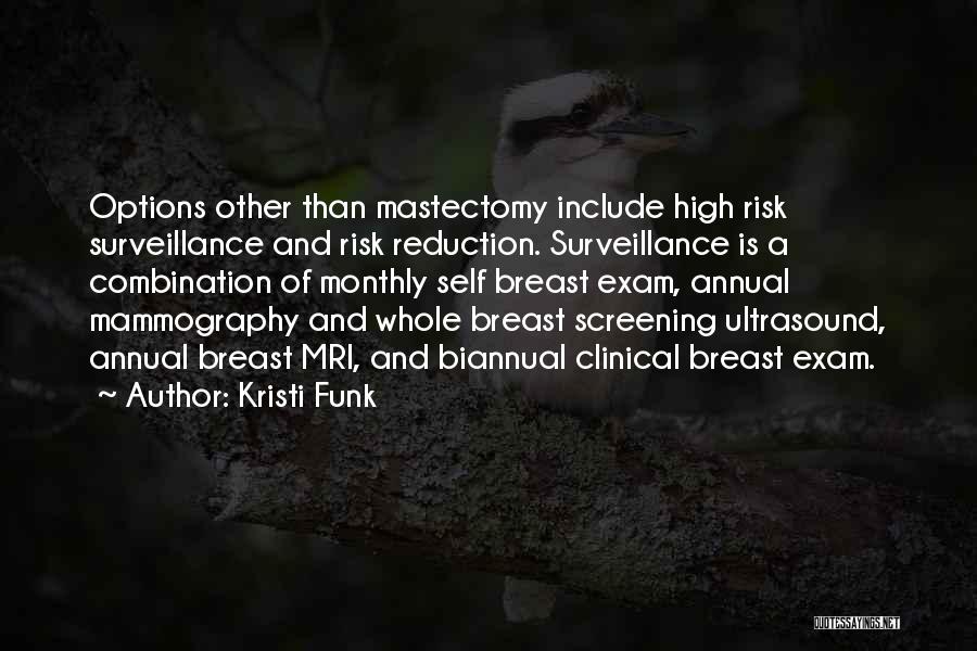 Kristi Funk Quotes: Options Other Than Mastectomy Include High Risk Surveillance And Risk Reduction. Surveillance Is A Combination Of Monthly Self Breast Exam,