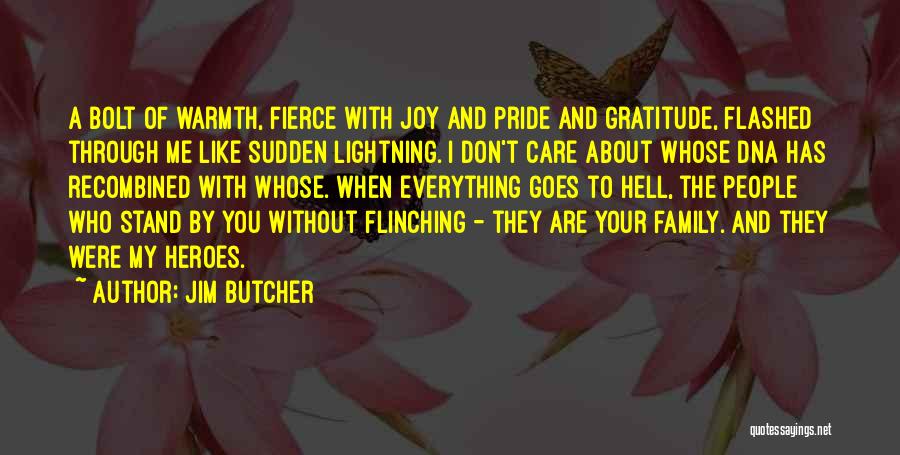 Jim Butcher Quotes: A Bolt Of Warmth, Fierce With Joy And Pride And Gratitude, Flashed Through Me Like Sudden Lightning. I Don't Care