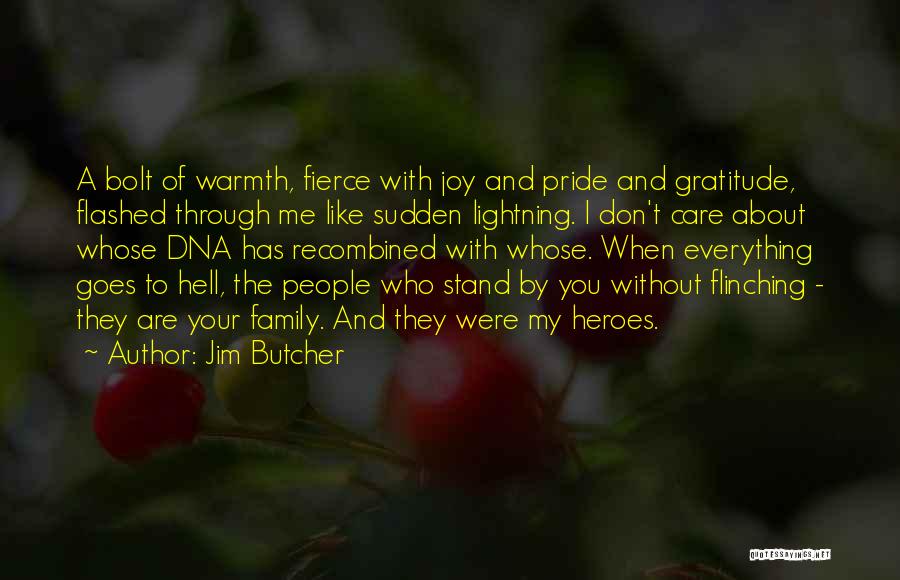 Jim Butcher Quotes: A Bolt Of Warmth, Fierce With Joy And Pride And Gratitude, Flashed Through Me Like Sudden Lightning. I Don't Care