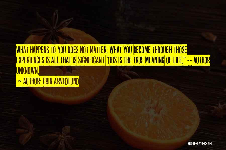 Erin Arvedlund Quotes: What Happens To You Does Not Matter; What You Become Through Those Experiences Is All That Is Significant. This Is