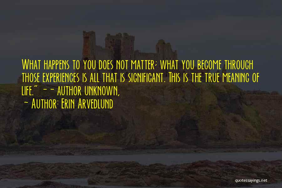 Erin Arvedlund Quotes: What Happens To You Does Not Matter; What You Become Through Those Experiences Is All That Is Significant. This Is