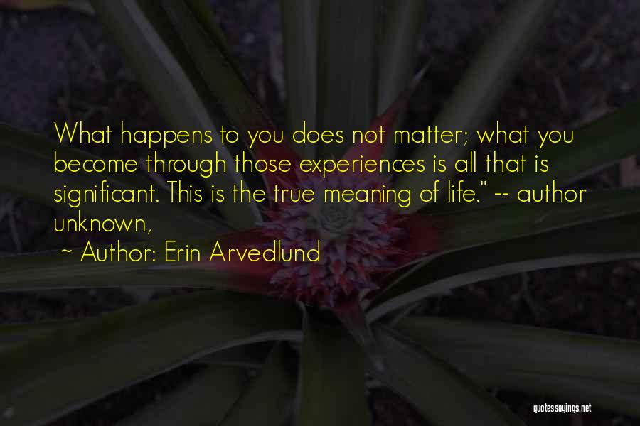 Erin Arvedlund Quotes: What Happens To You Does Not Matter; What You Become Through Those Experiences Is All That Is Significant. This Is