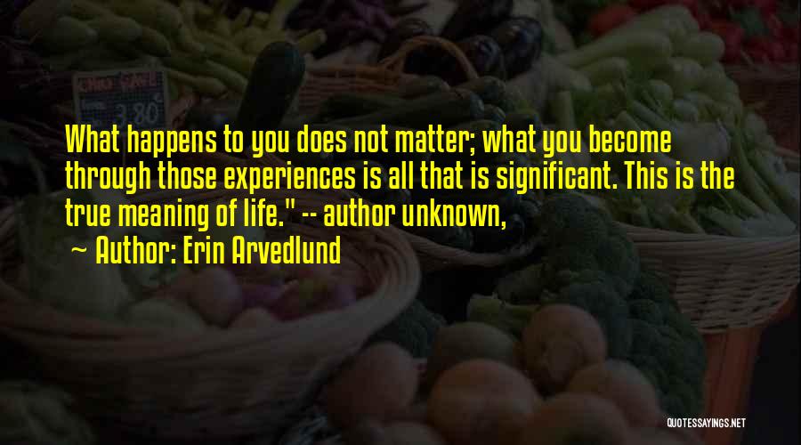 Erin Arvedlund Quotes: What Happens To You Does Not Matter; What You Become Through Those Experiences Is All That Is Significant. This Is