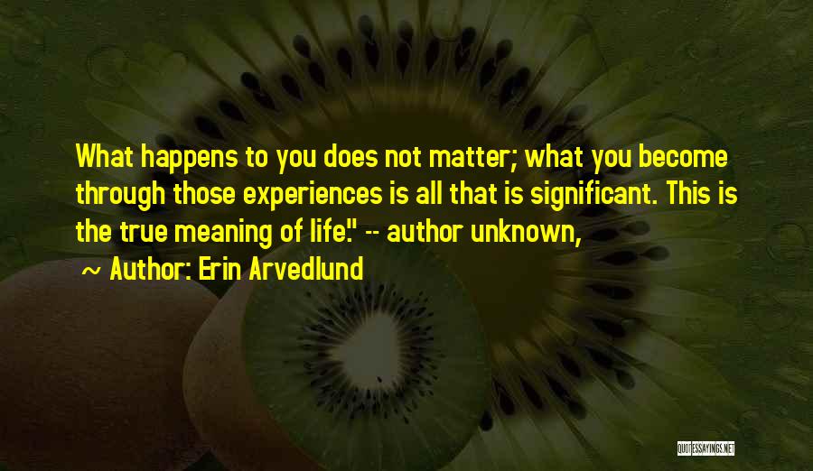 Erin Arvedlund Quotes: What Happens To You Does Not Matter; What You Become Through Those Experiences Is All That Is Significant. This Is