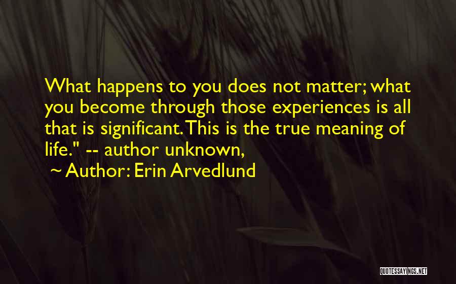 Erin Arvedlund Quotes: What Happens To You Does Not Matter; What You Become Through Those Experiences Is All That Is Significant. This Is