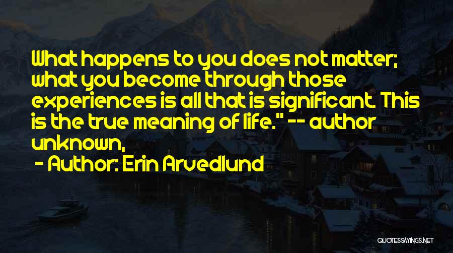 Erin Arvedlund Quotes: What Happens To You Does Not Matter; What You Become Through Those Experiences Is All That Is Significant. This Is