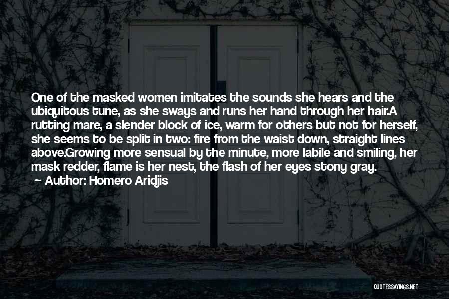 Homero Aridjis Quotes: One Of The Masked Women Imitates The Sounds She Hears And The Ubiquitous Tune, As She Sways And Runs Her