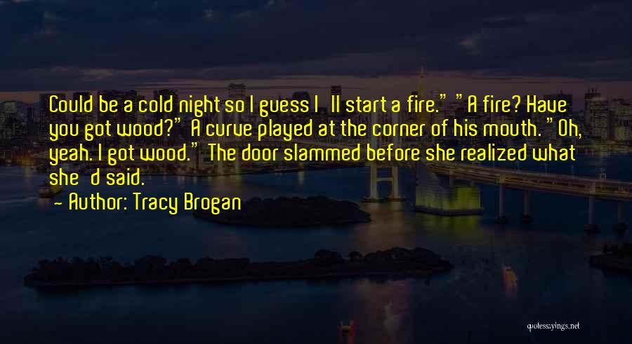 Tracy Brogan Quotes: Could Be A Cold Night So I Guess I'll Start A Fire. A Fire? Have You Got Wood? A Curve