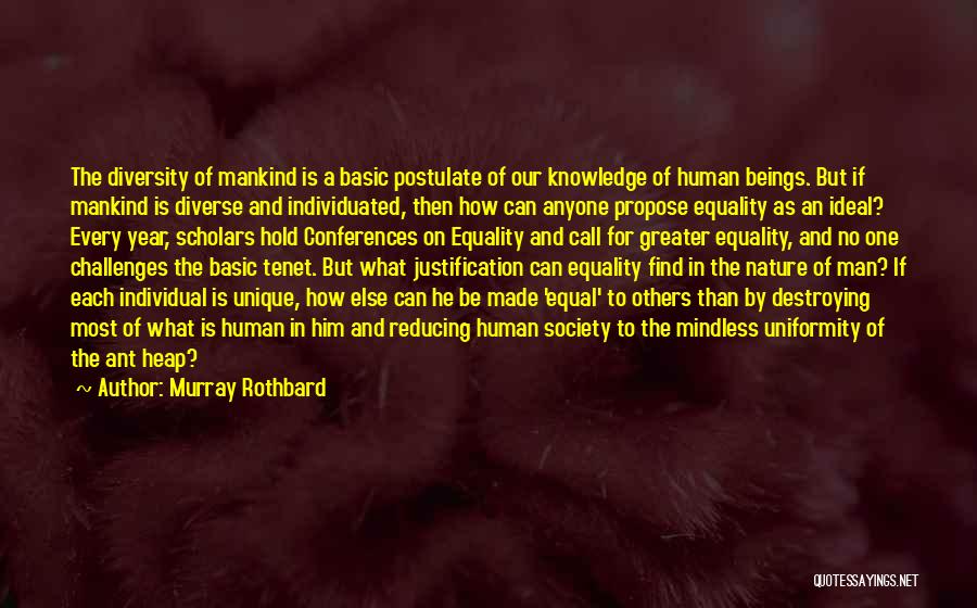 Murray Rothbard Quotes: The Diversity Of Mankind Is A Basic Postulate Of Our Knowledge Of Human Beings. But If Mankind Is Diverse And