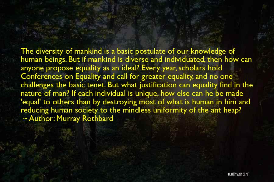 Murray Rothbard Quotes: The Diversity Of Mankind Is A Basic Postulate Of Our Knowledge Of Human Beings. But If Mankind Is Diverse And
