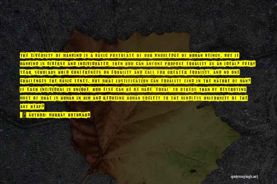 Murray Rothbard Quotes: The Diversity Of Mankind Is A Basic Postulate Of Our Knowledge Of Human Beings. But If Mankind Is Diverse And