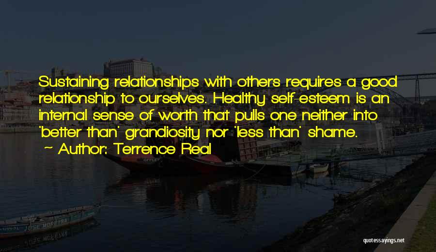 Terrence Real Quotes: Sustaining Relationships With Others Requires A Good Relationship To Ourselves. Healthy Self-esteem Is An Internal Sense Of Worth That Pulls
