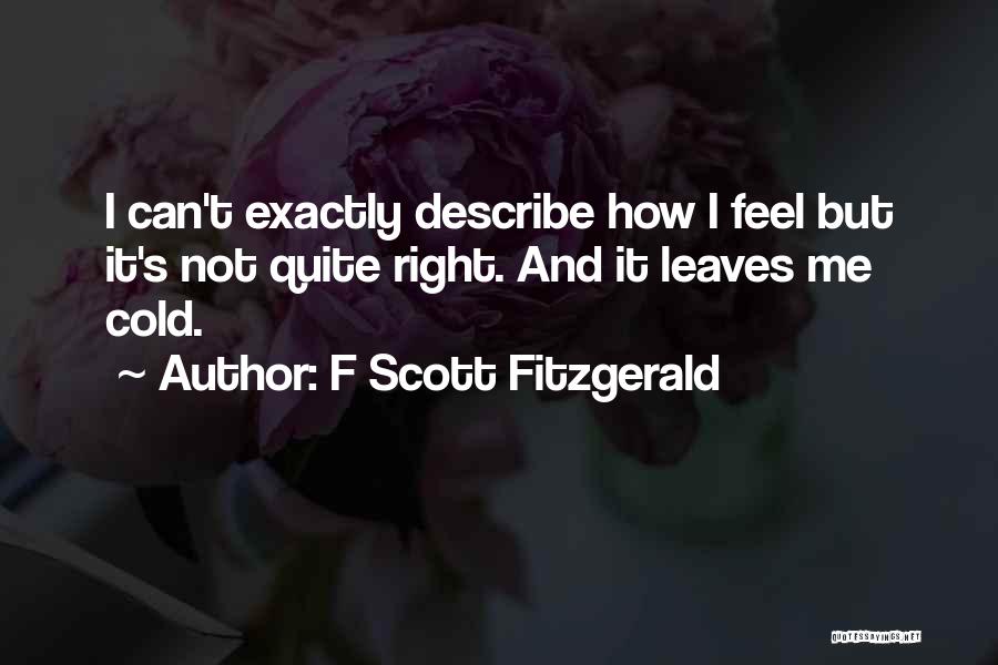 F Scott Fitzgerald Quotes: I Can't Exactly Describe How I Feel But It's Not Quite Right. And It Leaves Me Cold.