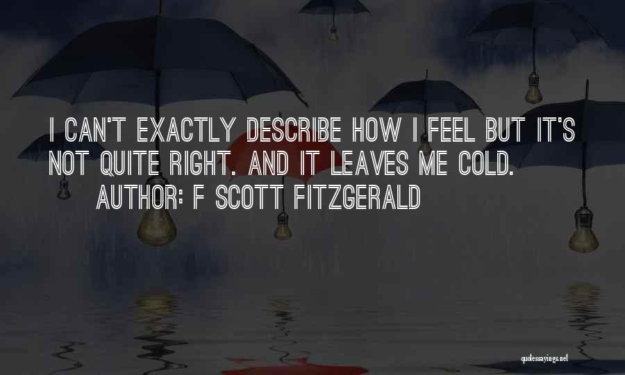 F Scott Fitzgerald Quotes: I Can't Exactly Describe How I Feel But It's Not Quite Right. And It Leaves Me Cold.