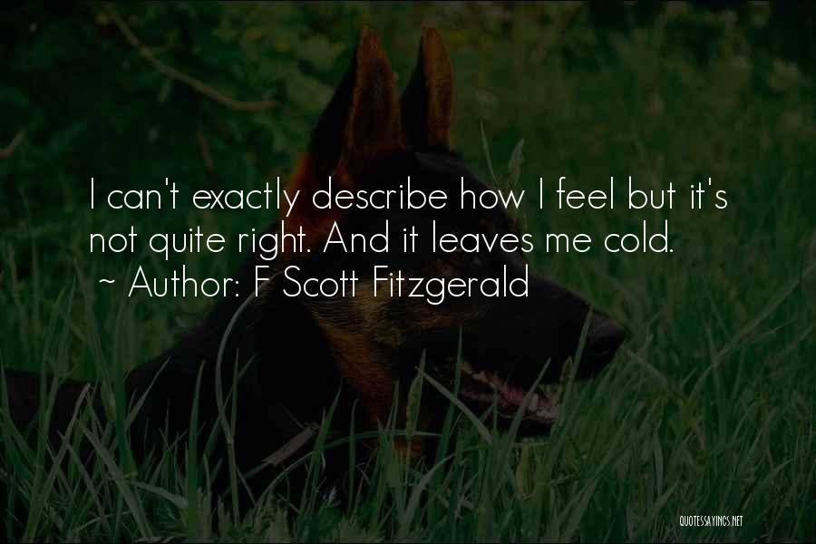 F Scott Fitzgerald Quotes: I Can't Exactly Describe How I Feel But It's Not Quite Right. And It Leaves Me Cold.