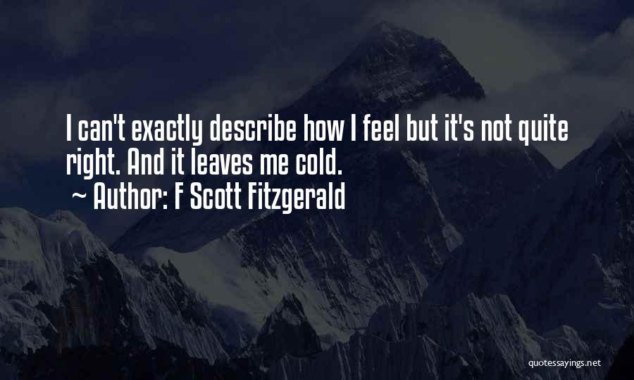 F Scott Fitzgerald Quotes: I Can't Exactly Describe How I Feel But It's Not Quite Right. And It Leaves Me Cold.