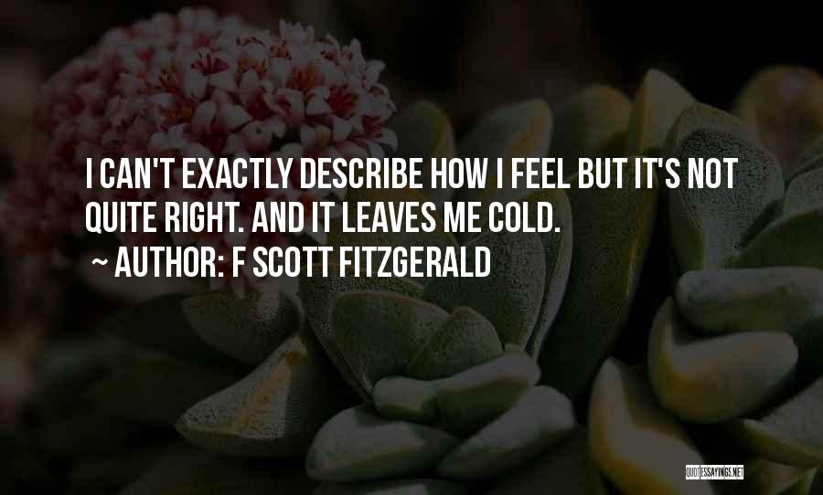 F Scott Fitzgerald Quotes: I Can't Exactly Describe How I Feel But It's Not Quite Right. And It Leaves Me Cold.