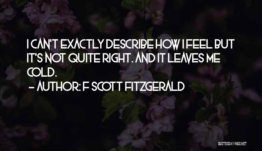 F Scott Fitzgerald Quotes: I Can't Exactly Describe How I Feel But It's Not Quite Right. And It Leaves Me Cold.