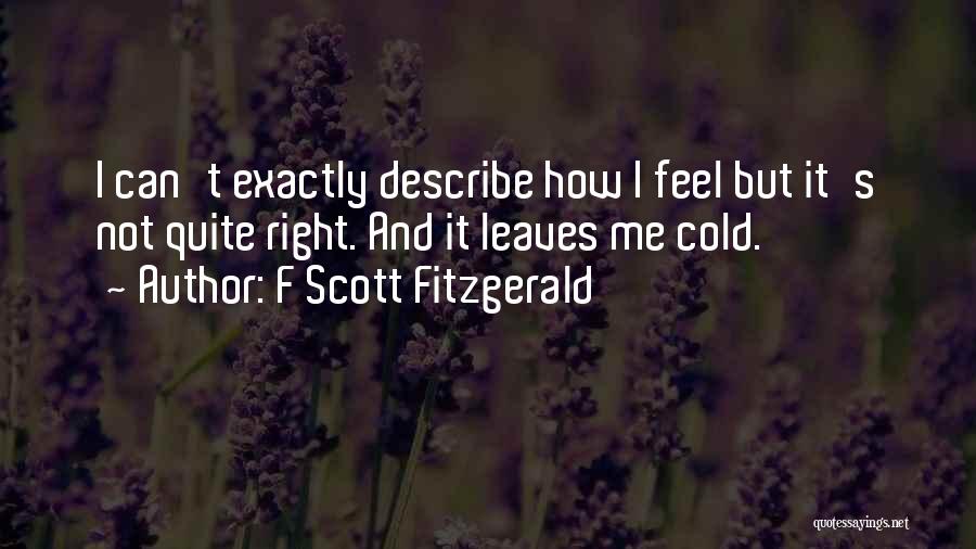 F Scott Fitzgerald Quotes: I Can't Exactly Describe How I Feel But It's Not Quite Right. And It Leaves Me Cold.