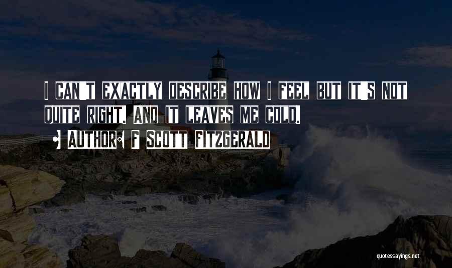 F Scott Fitzgerald Quotes: I Can't Exactly Describe How I Feel But It's Not Quite Right. And It Leaves Me Cold.