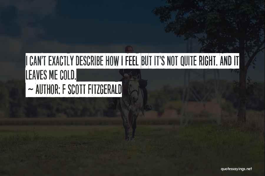 F Scott Fitzgerald Quotes: I Can't Exactly Describe How I Feel But It's Not Quite Right. And It Leaves Me Cold.