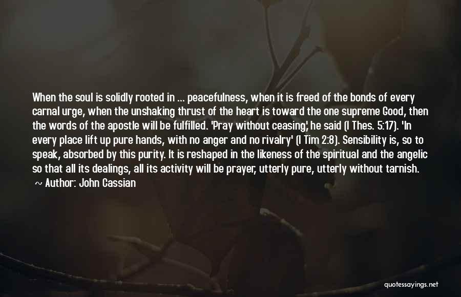 John Cassian Quotes: When The Soul Is Solidly Rooted In ... Peacefulness, When It Is Freed Of The Bonds Of Every Carnal Urge,