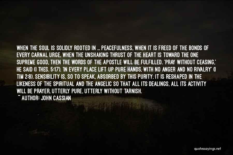 John Cassian Quotes: When The Soul Is Solidly Rooted In ... Peacefulness, When It Is Freed Of The Bonds Of Every Carnal Urge,