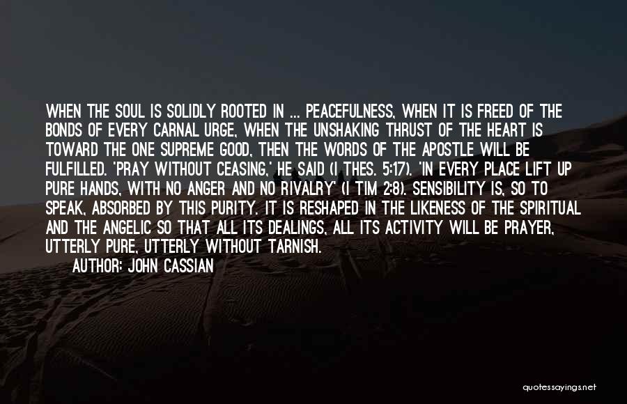 John Cassian Quotes: When The Soul Is Solidly Rooted In ... Peacefulness, When It Is Freed Of The Bonds Of Every Carnal Urge,